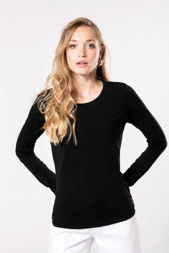 Kariban Ladies L/S Elastane Crew Neck T-Shirt.