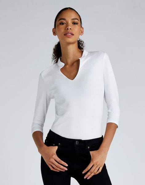 Kustom Kit Ladies 3/4 Sleeve Mandarin Collar Top.