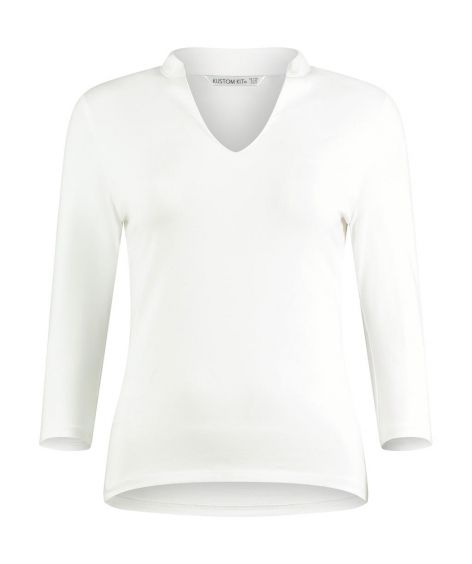 Kustom Kit Ladies 3/4 Sleeve Mandarin Collar Top.