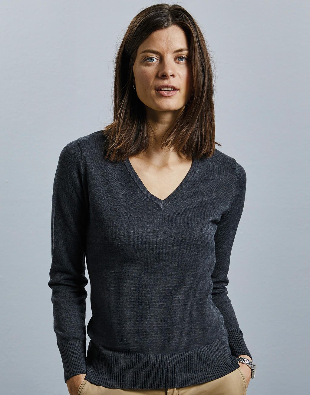 Russell Ladies V-Neck Knitted Jumper.